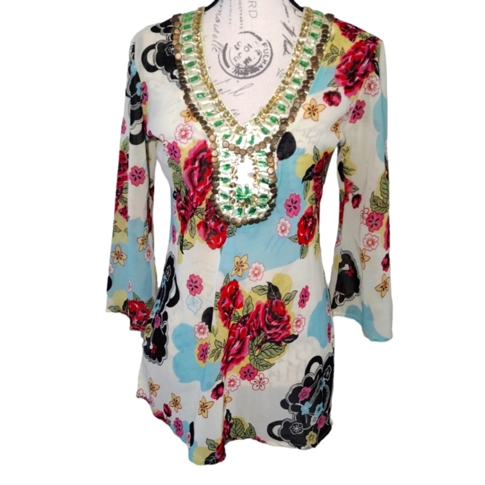 Paradise Rhinestone Embellished Tunic Top